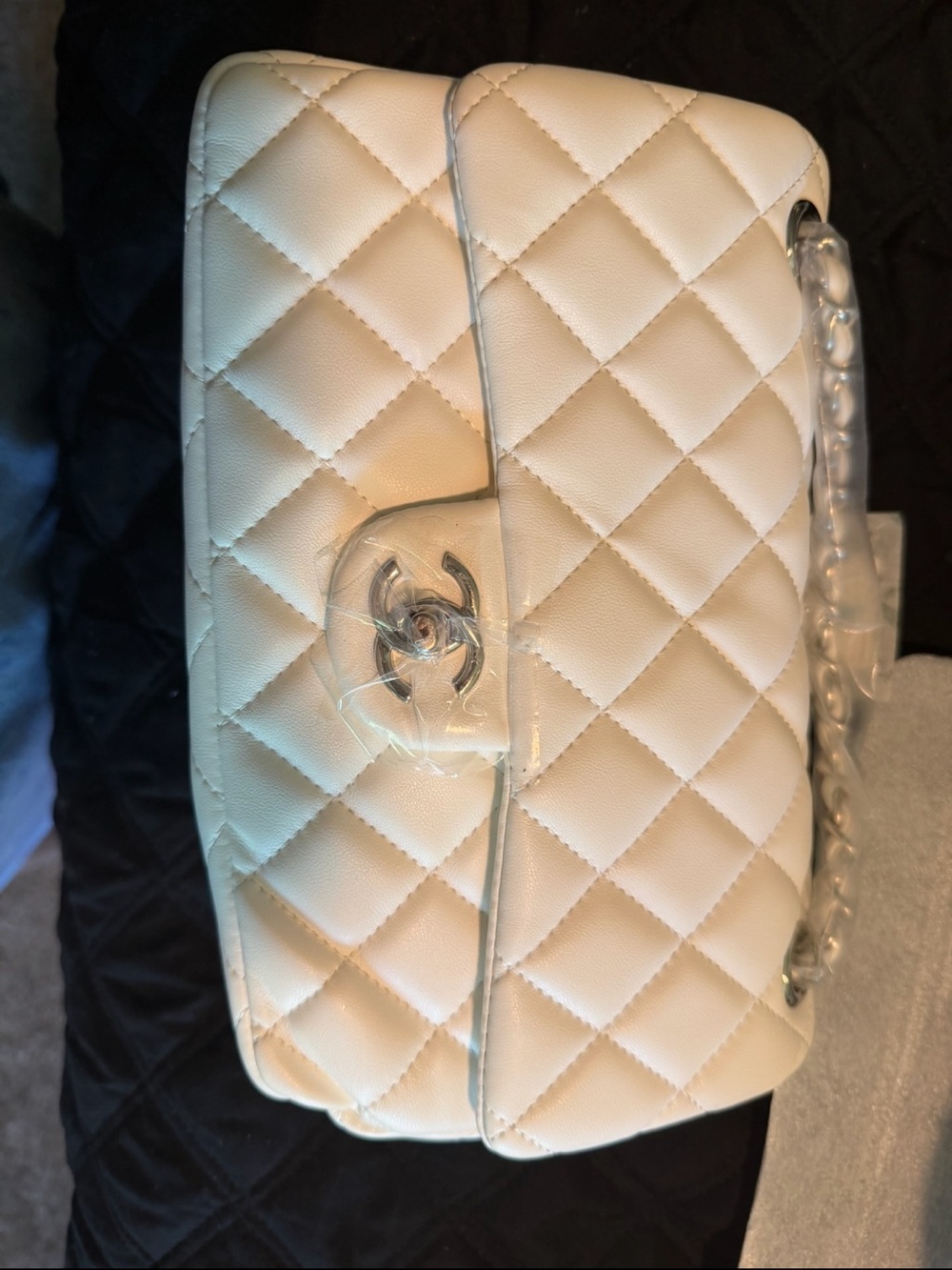 Cream Quilted Shoulder Bag with Chain Detail